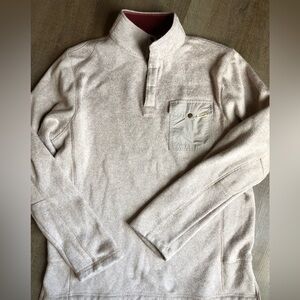 Men’s Woolrich medium 1/4 snap pullover sweater front pocket cream tan